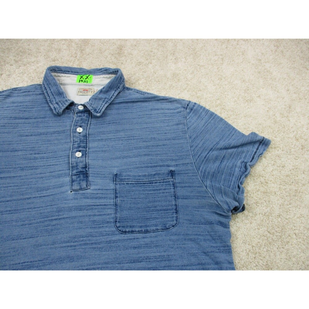 Faherty Polo Shirt Mens Extra Large XL Blue Indigo Dyed Cotton Short Sleeve * - Picture 4 of 12